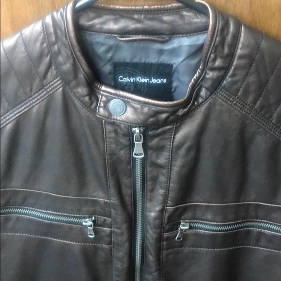 Calvin Klein Men’s Gold Leather Jacket Size M - Picture 5 of 7